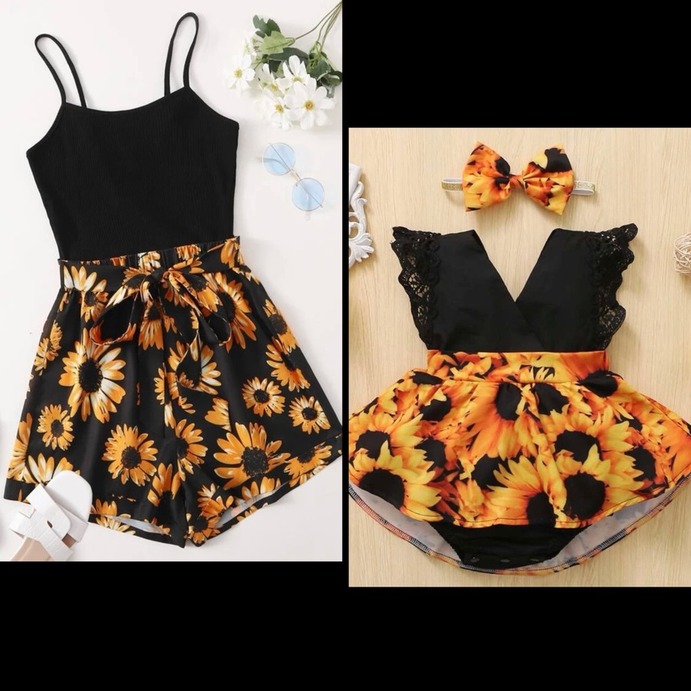 Mommy & Me Sunflower Romper Set